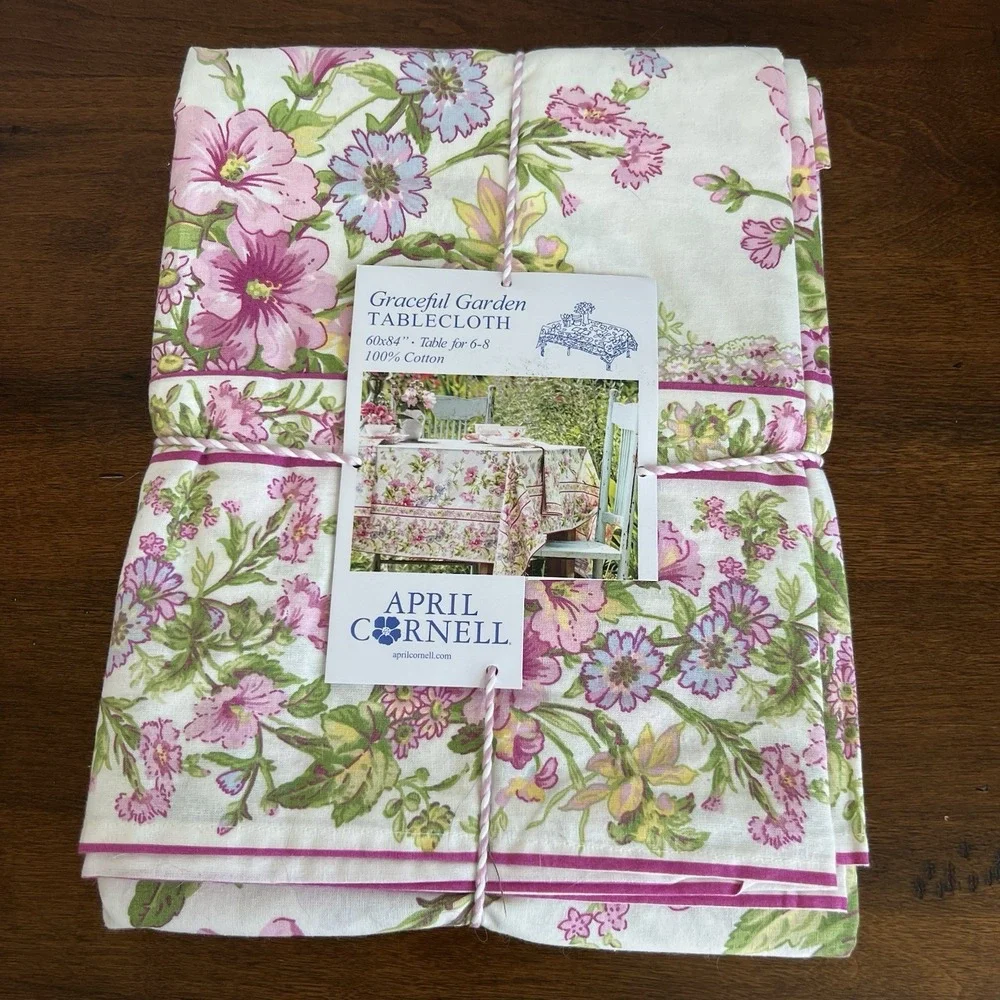 NEW April Cornell Tablecloth Floral GRACEFUL GARDEN Cotton Sz 60x84
